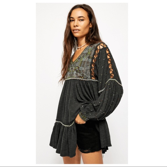 FREE PEOPLE BOHO FLOWY TUNIC MINI DRESS A3C - Picture 2 of 16